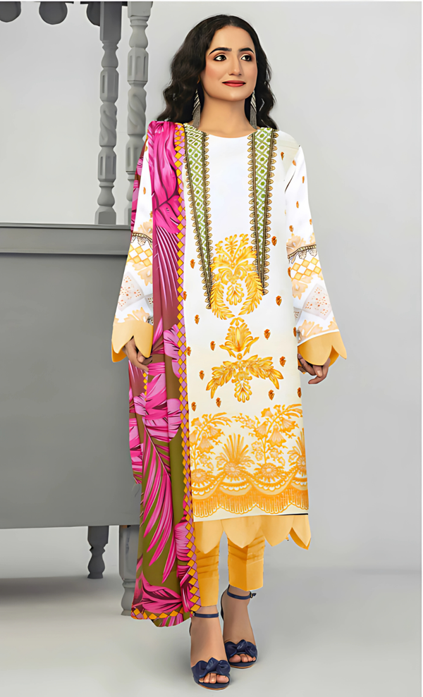 Rivaj Vol 17 Design 10 – MORjan 3-piece lawn suit (front view)