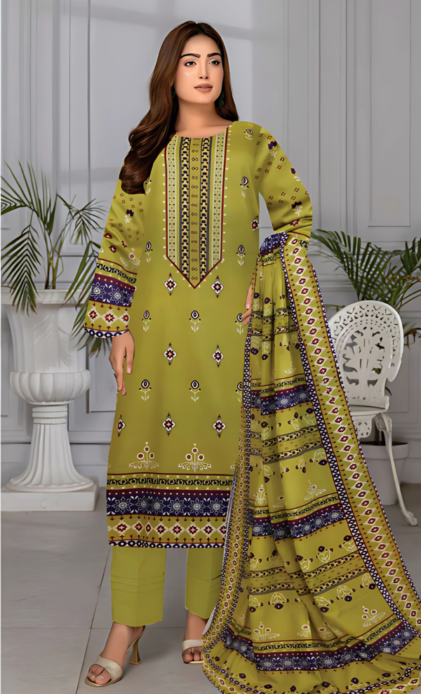 Olive Charm Green & Navy Lawn 3PC