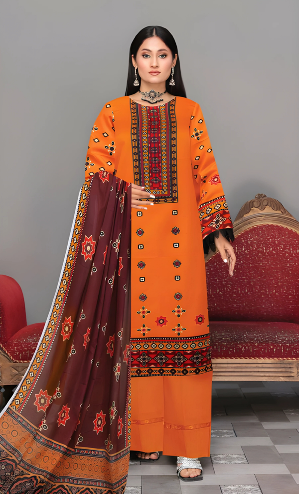 Sindhi Radiance  Orange Lawn 3PC