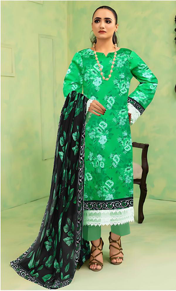Rivaj Vol 17 Design 01 – MORjan 3-piece lawn suit (front view)