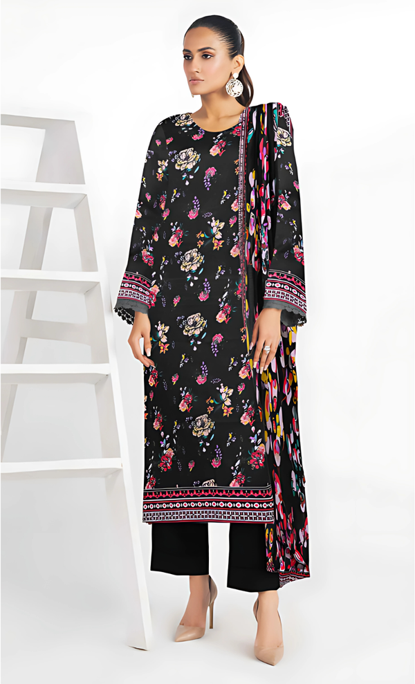 Rivaj Vol 17 Design 02 – MORjan 3-piece lawn suit (front view)