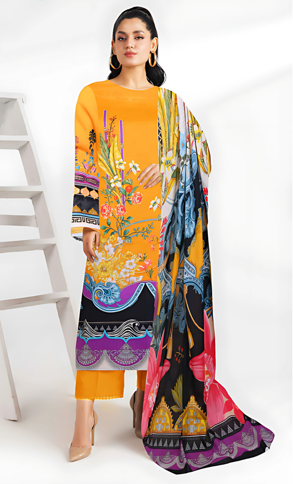 Rivaj Vol 17 Design 03 – MORjan 3-piece lawn suit (front view)