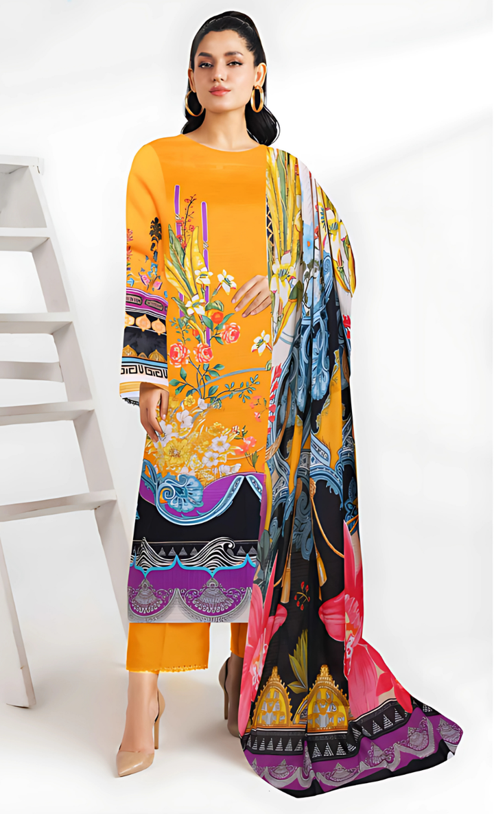 Rivaj Vol 17 Design 03 – MORjan 3-piece lawn suit (front view)