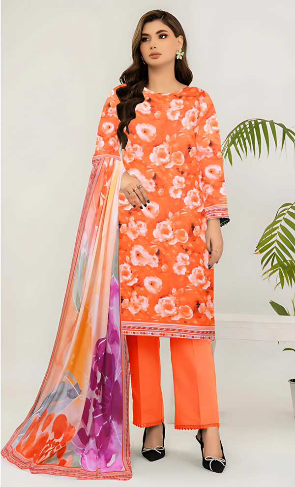 Rivaj Vol 17 Design 04 – MORjan 3-piece lawn suit (front view)
