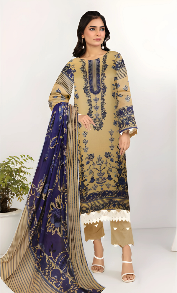 Regal Bloom Beige & Navy Lawn 3PC