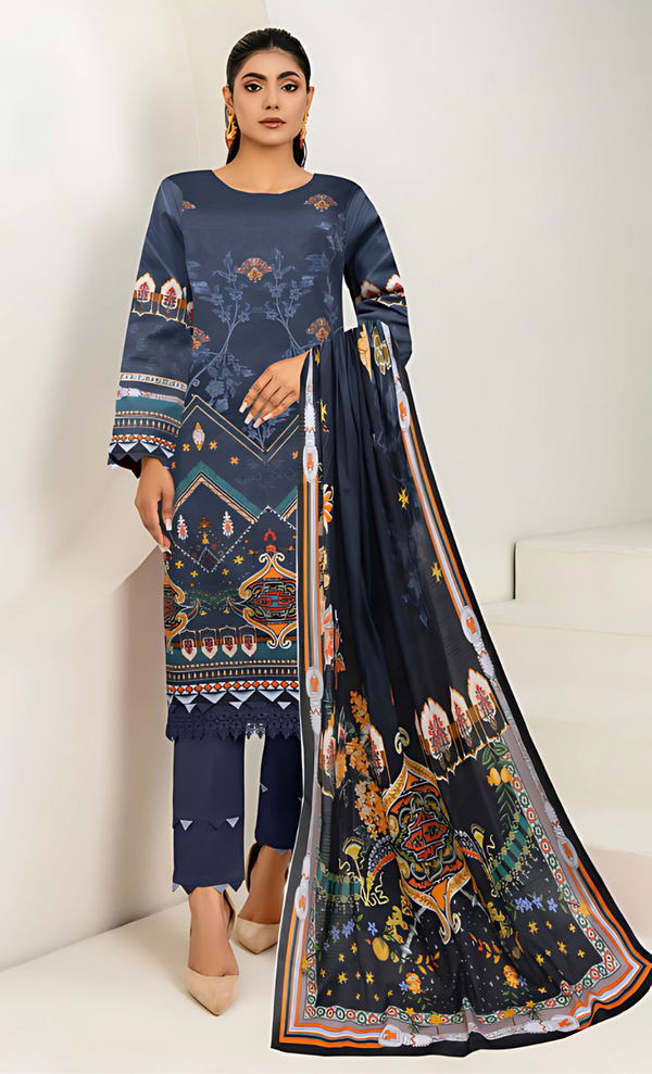 Rivaj Vol 17 Design 05 – MORjan 3-piece lawn suit (front view)