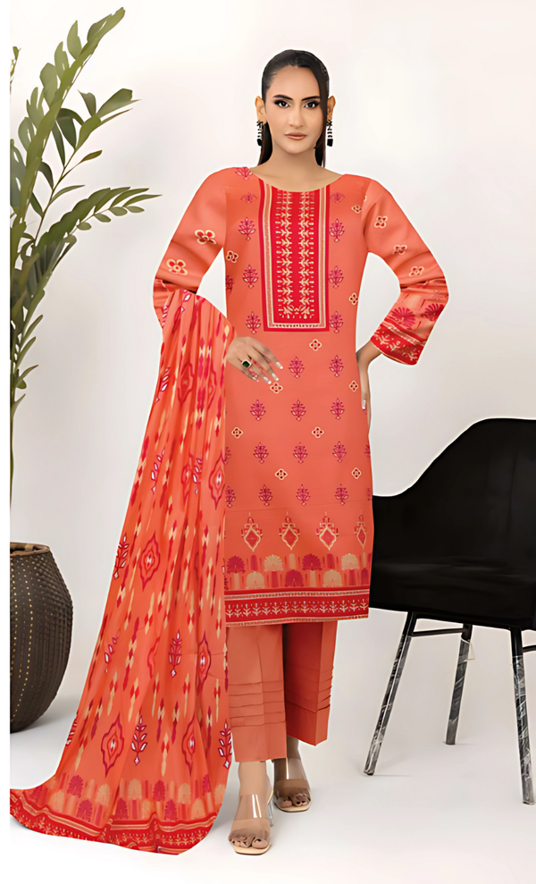 Coral Glow Peach & Red Lawn 3PC