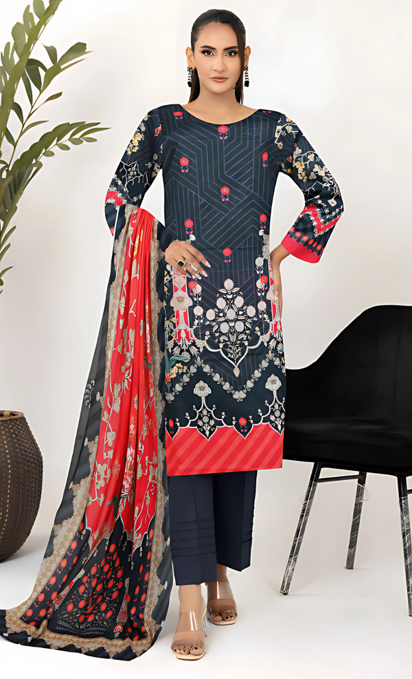 Afsana Vol 18 Design 04 – MORjan 3-piece lawn suit (front view)