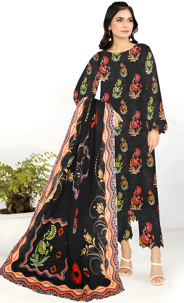 Mirha Vol 06 Design 01 – MORjan 3-piece lawn suit (front view)