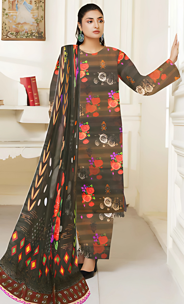 Mirha Vol 06 Design 04 – MORjan 3-piece lawn suit (front view)