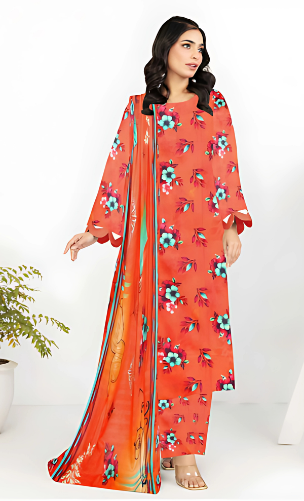 Mirha Vol 06 Design 05 – MORjan 3-piece lawn suit (front view)