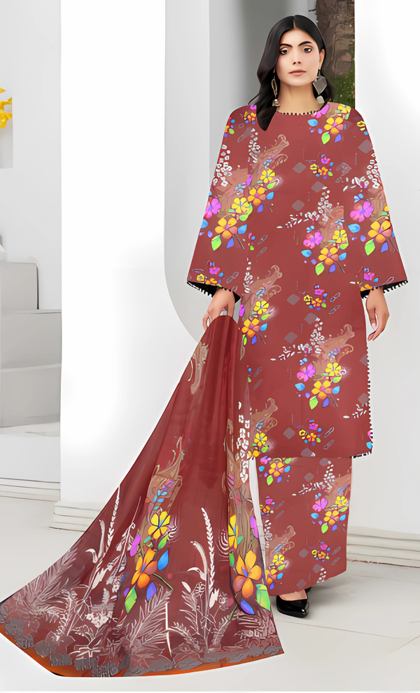 Mirha Vol 06 Design 06 – MORjan 3-piece lawn suit (front view)