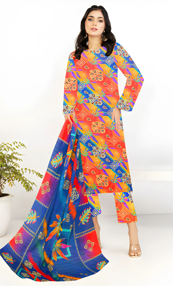 Mirha Vol 06 Design 07 – MORjan 3-piece lawn suit (front view)