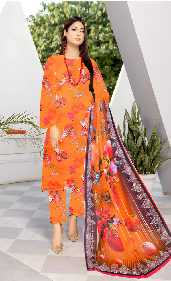Mirha Vol 06 Design 08 – MORjan 3-piece lawn suit (front view)