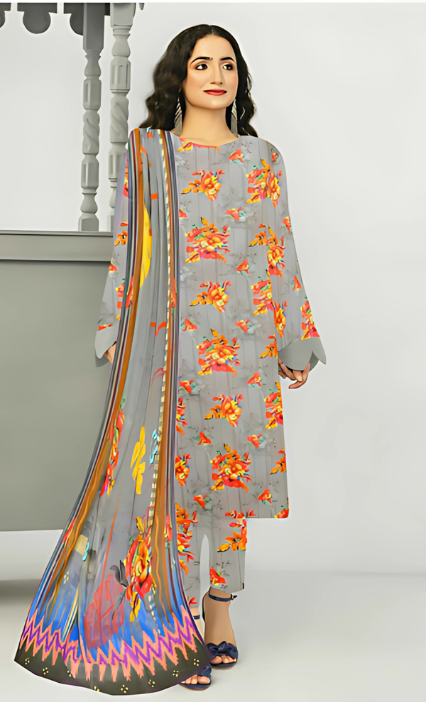 Mirha Vol 06 Design 09 – MORjan 3-piece lawn suit (front view)