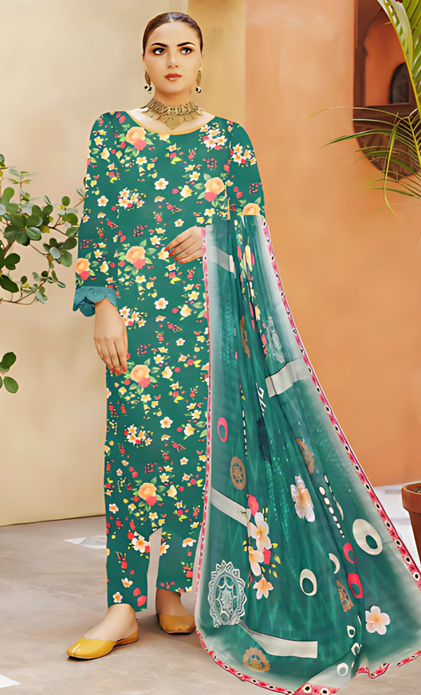 Mirha Vol 06 Design 10 – MORjan 3-piece lawn suit (front view)