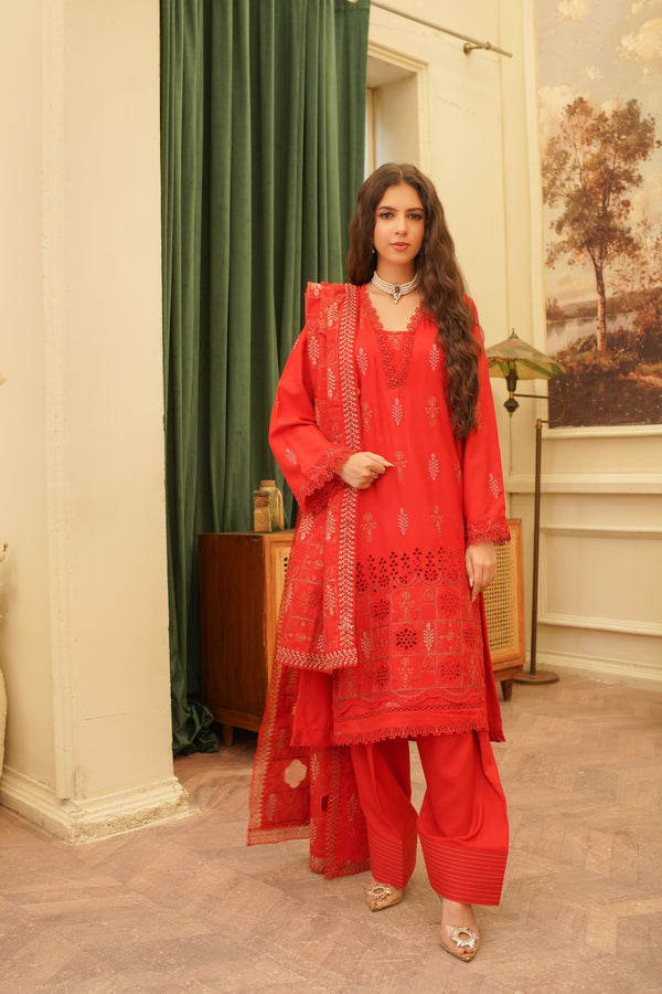 4pc Embroidered Dhanak  Orange & Gold Radiance