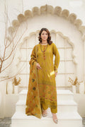 4pc Embroidered Dhanak Olive & Gold Charm