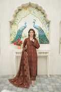 4pc Embroidered Dhanak Brown & Rust Elegance
