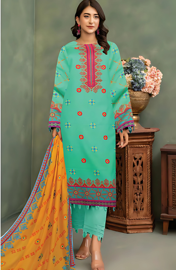 Wajiha Vol 20 Design 03 – MORjan 3-piece lawn suit (front view)