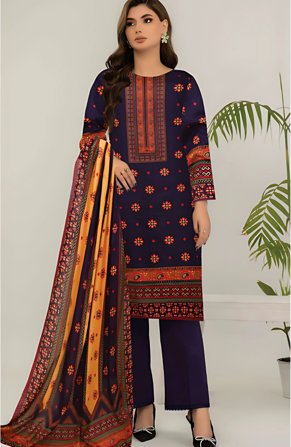 Wajiha Vol 20 Design 08 – MORjan 3-piece lawn suit (front view)